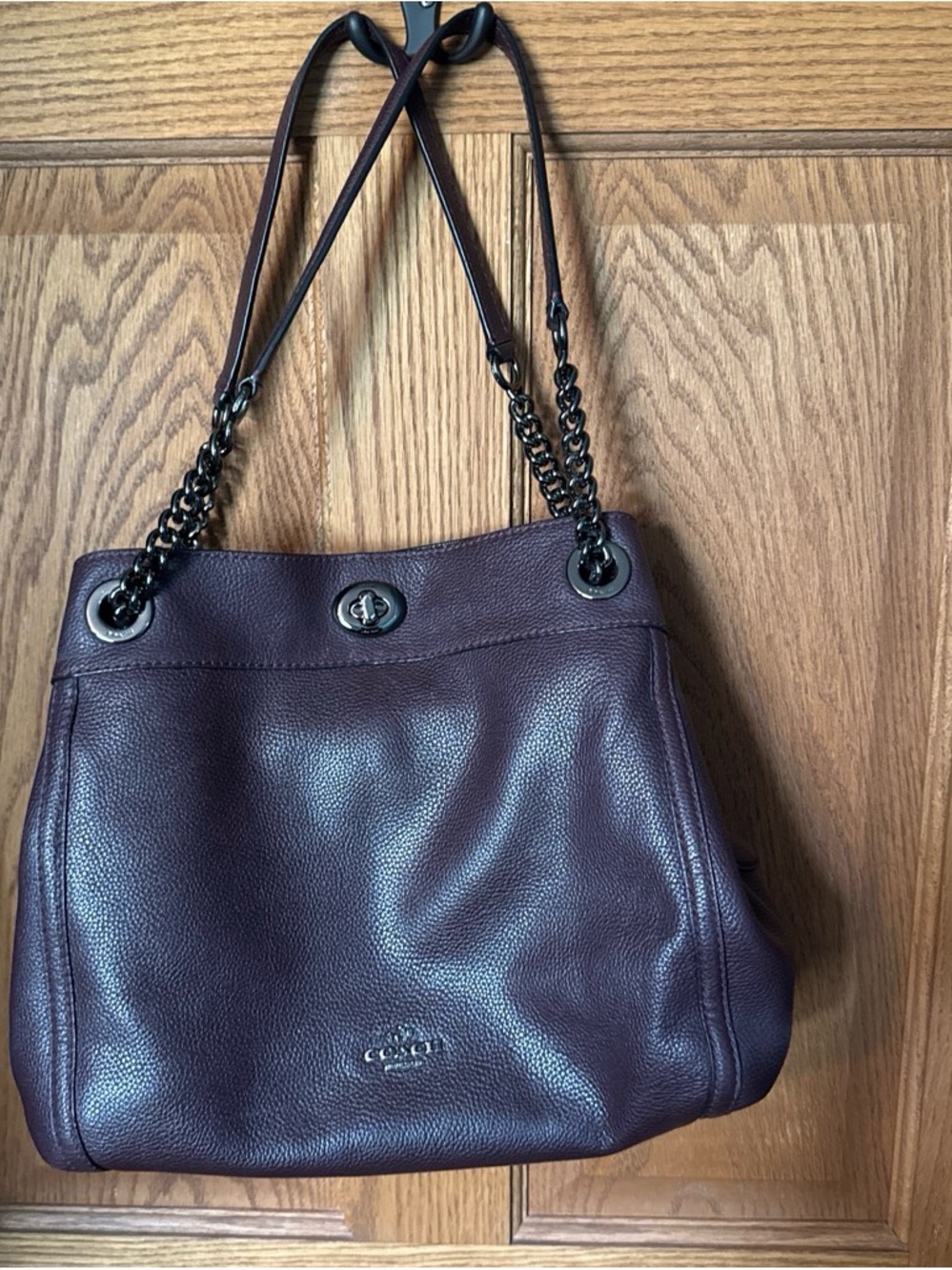 Coach Turnlock Edie Pebbled Leather Shoulder Bag in Oxblood